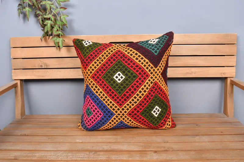 Vintage Pillow, Kilim Pillow Cover, 20x20 Blue Pillow Cover, Retro Throw Pillow Case, Cushion Cover, Kilim Cushion Sham - 6