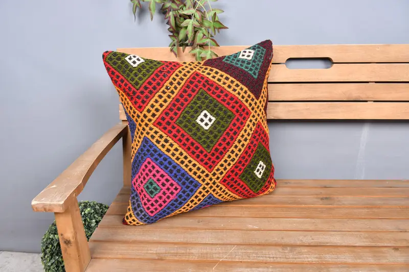 Vintage Pillow, Kilim Pillow Cover, 20x20 Blue Pillow Cover, Retro Throw Pillow Case, Cushion Cover, Kilim Cushion Sham - 1