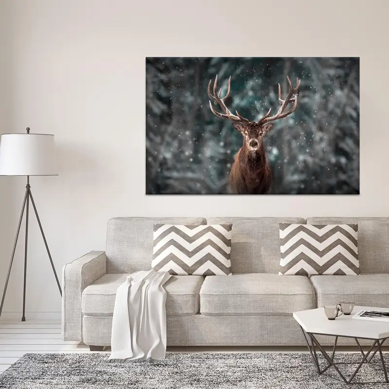 Elegante Hirschwald-Leinwand: Winterwunderland-Kunstdruck