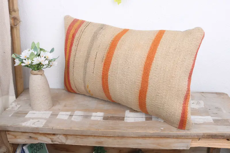 Wholesale Pillow Cover, Throw Kilim Pillow, Kilim Pillow, Kilim Pillow Cover, Cushion Cover, Authentic Cushion Cover, 12x20 Beige Cushion Case - 4