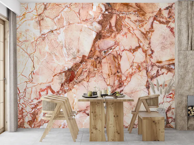 Zarif Pembe ve Altın Mermer Çağdaş Baskılı Duvar Kağıdı