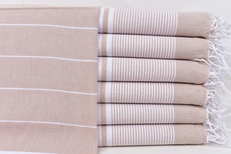 Monogram Dish Towel Beige Striped, Bath Towel, 24x40 Inches