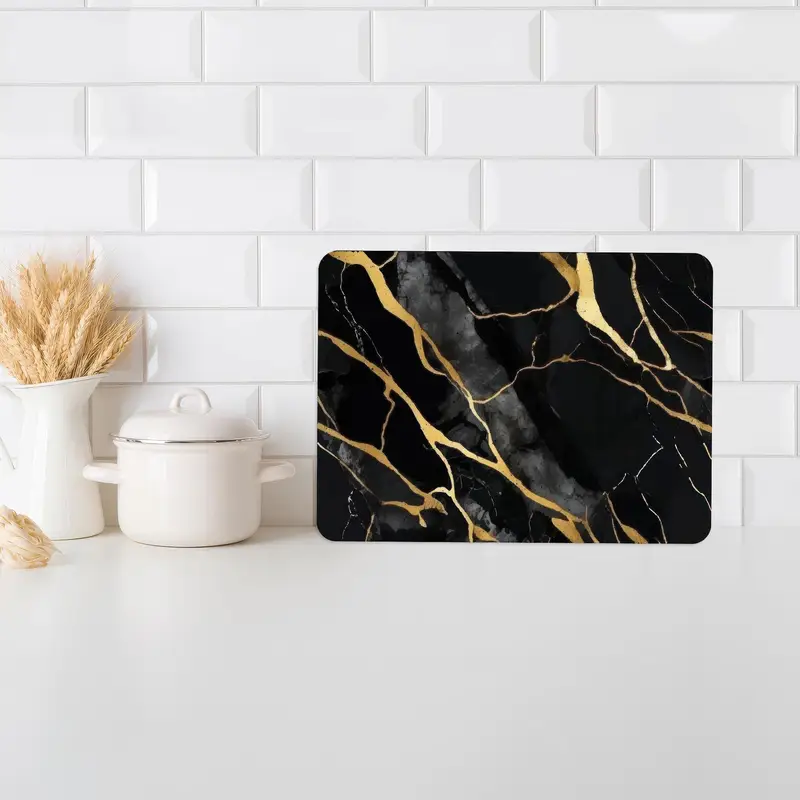 黒大理石デザインの金縁ガラスまな板
