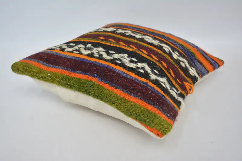 Patio Pillow Case, Pillow, 12x12 Orange Pillow, Handmade Kilim Cushion, Turkish Pillow, Interior Designer Pillow, Shabby Chic Pillow Sham - 6