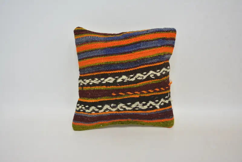 Patio Pillow Case, Pillow, 12x12 Orange Pillow, Handmade Kilim Cushion, Turkish Pillow, Interior Designer Pillow, Shabby Chic Pillow Sham - 1