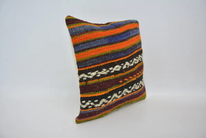 Patio Pillow Case, Pillow, 12x12 Orange Pillow, Handmade Kilim Cushion, Turkish Pillow, Interior Designer Pillow, Shabby Chic Pillow Sham - 3