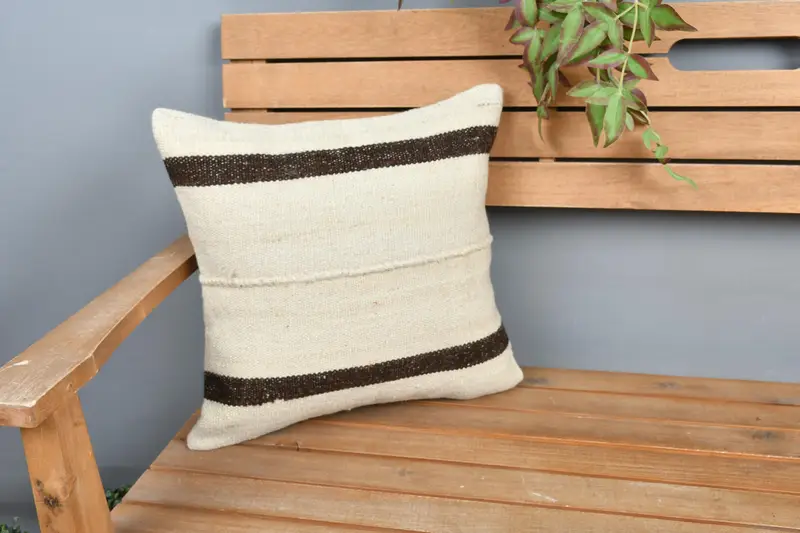 Vintage Kilim Pillow, 16x16 White Pillow Case, Nautical Throw Cushion, Cushion, Vintage Kilim Throw Pillow, Handmade Kilim Cushion - 1