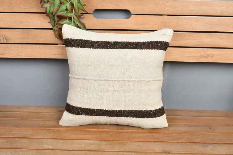 Vintage Kilim Pillow, 16x16 White Pillow Case, Nautical Throw Cushion, Cushion, Vintage Kilim Throw Pillow, Handmade Kilim Cushion - 6