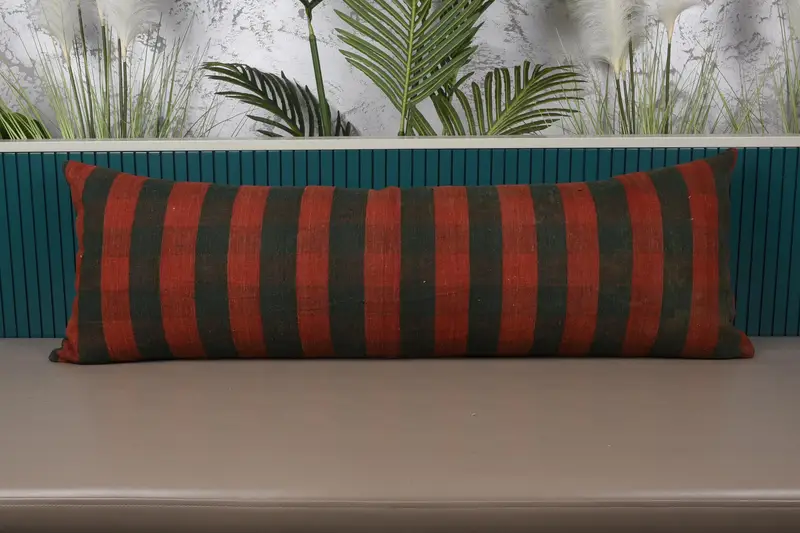 Red Turkish Antique Cushion, Striped Wool Kids Room Pillow Sham - 1