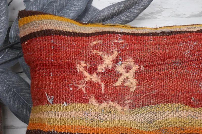 Ethnical Kilim Rug Pillow, Knitted Pillow Case, 12x24 Red Pillow Case, Pillow Sham, Vintage Pillow, Bed Cushion Case, Interior Designer Pillow - 2