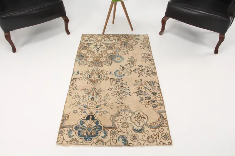 Türkischer 2,7x4,8 ft Teppich, kleiner Vintage Teppich, braun blauer Südwestteppich - 1
