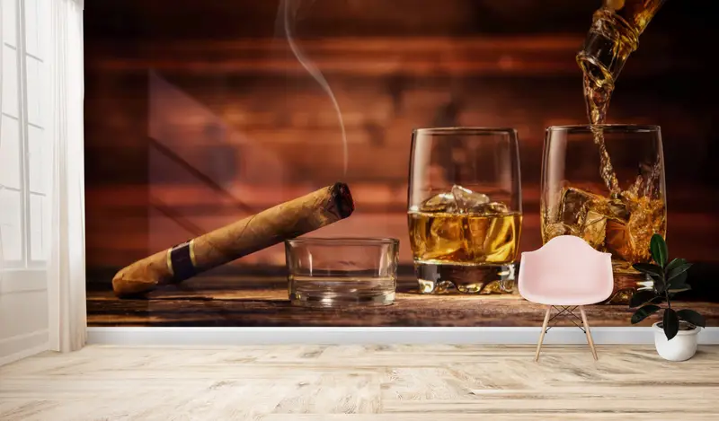 Elegante bedruckte Tapete: Männerhöhle, Bar, Whiskey-Loft-Dekor