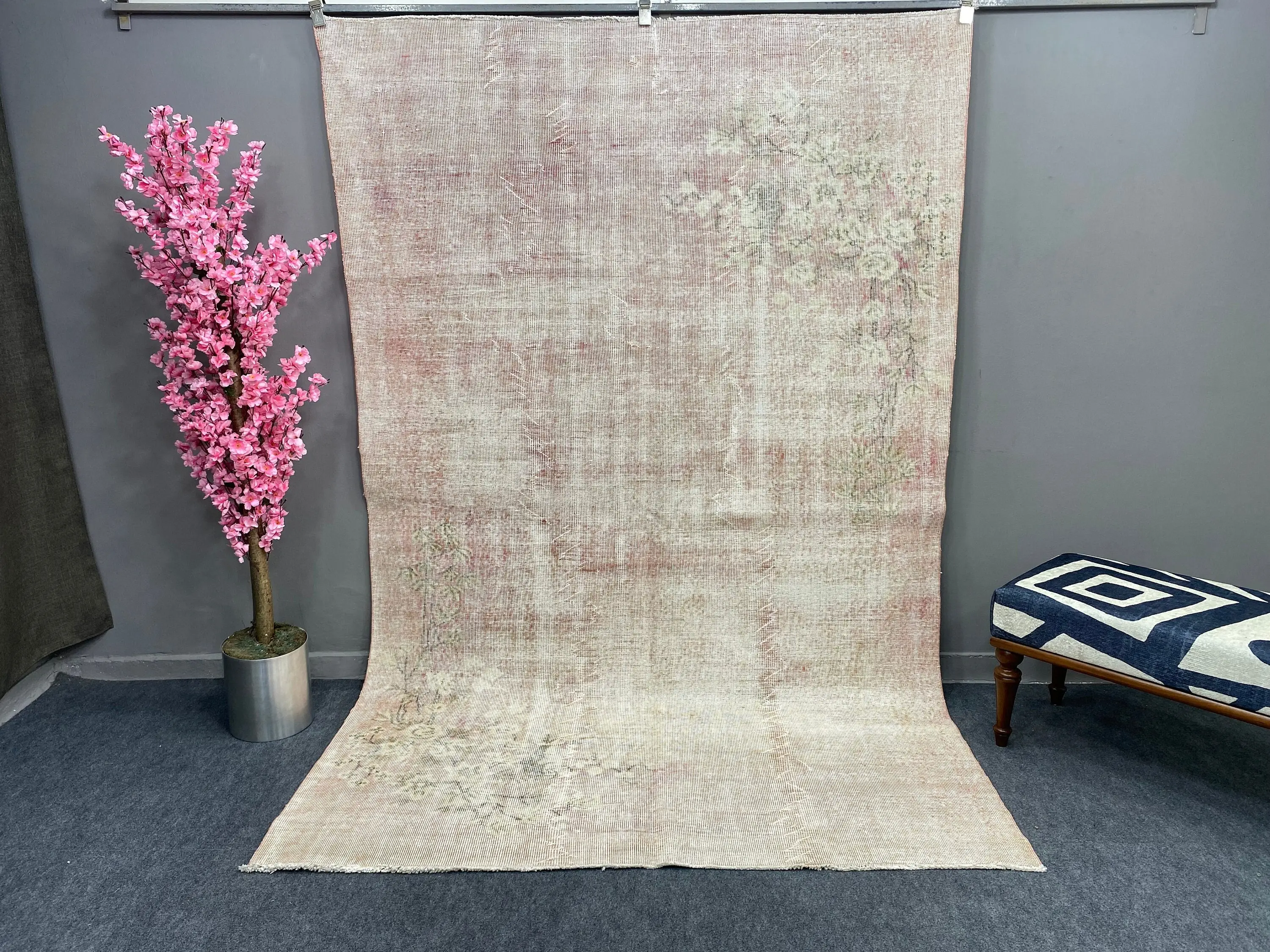 Vintage 5.8x9.2 ft Halı, Büyük Türk Halısı, Kırmızı Gri Soyut Halı - 1