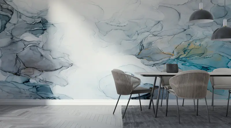 Blue Wall Decor, Bright Wall Paper, , Wall Paper Peel and Stick, Custom Wall Paper, Blue Marble Wall Painting, Gray Marble Wall Paper, - 6