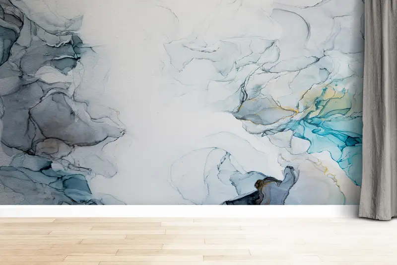 Blue Wall Decor, Bright Wall Paper, , Wall Paper Peel and Stick, Custom Wall Paper, Blue Marble Wall Painting, Gray Marble Wall Paper, - 9