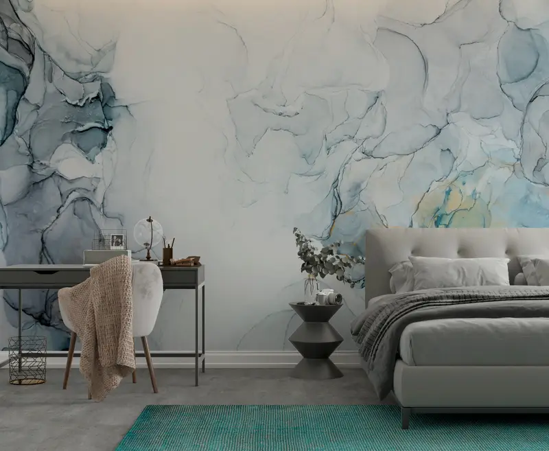 Blue Wall Decor, Bright Wall Paper, , Wall Paper Peel and Stick, Custom Wall Paper, Blue Marble Wall Painting, Gray Marble Wall Paper, - 8