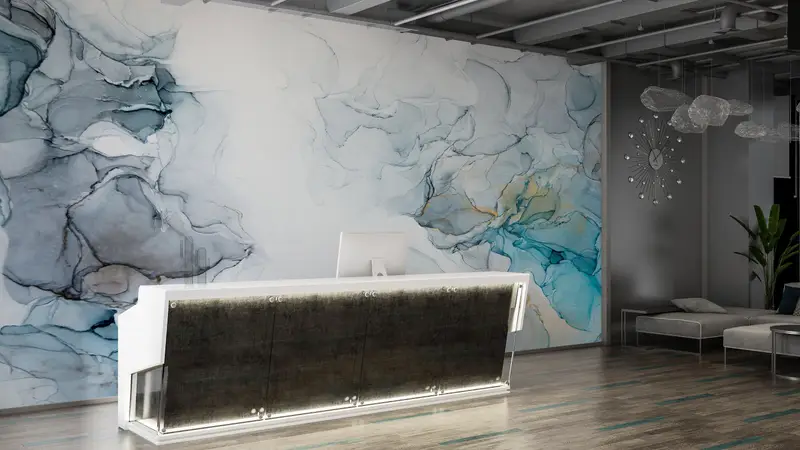 Blue Wall Decor, Bright Wall Paper, , Wall Paper Peel and Stick, Custom Wall Paper, Blue Marble Wall Painting, Gray Marble Wall Paper, - 7