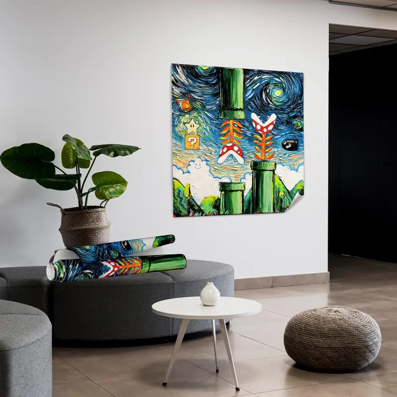 スーパーマリオワールド星月夜キャンバスプリント - ゲームルームアート