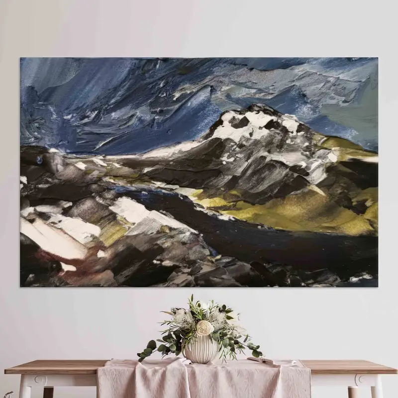 エレガントな山の抽象キャンバス: ファームハウスのトレンディなウォールアート