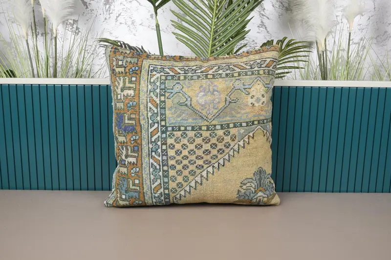 Almohada de tiro del suroeste beige, cojín bordado vintage para sala de estar