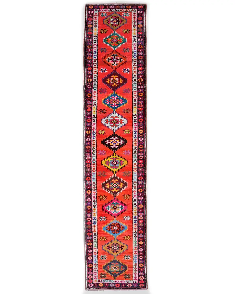 鮮やかなオレンジラグ、2.7x12.1フィートレインボーペルシャパターン