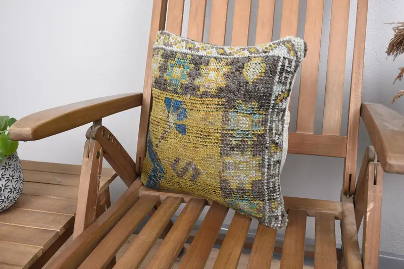 Pillow for Sofa, 14x14 Yellow Pillow Case, Interior Designer Pillow, Outdoor Patio Cushion, Cotton Cushion Case, Pillow, Boho Pillow Sham Cover - 3
