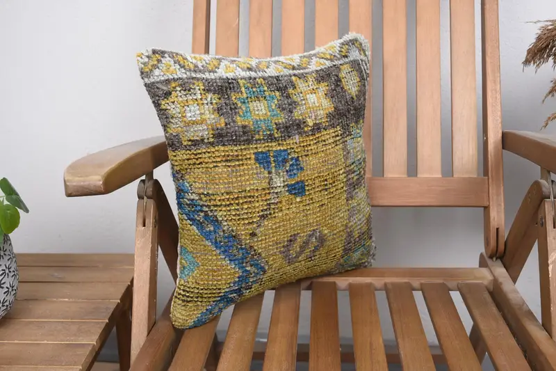 Pillow for Sofa, 14x14 Yellow Pillow Case, Interior Designer Pillow, Outdoor Patio Cushion, Cotton Cushion Case, Pillow, Boho Pillow Sham Cover - 2