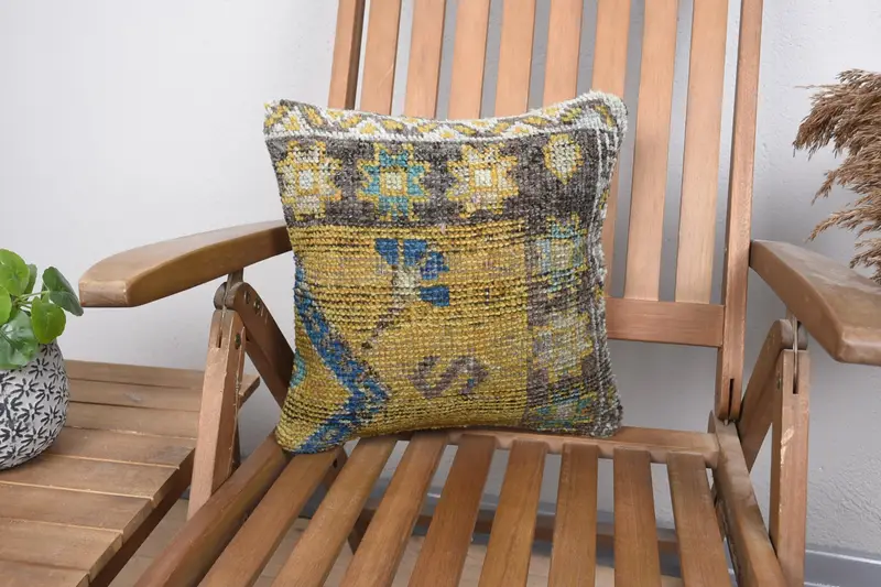 Pillow for Sofa, 14x14 Yellow Pillow Case, Interior Designer Pillow, Outdoor Patio Cushion, Cotton Cushion Case, Pillow, Boho Pillow Sham Cover - 1