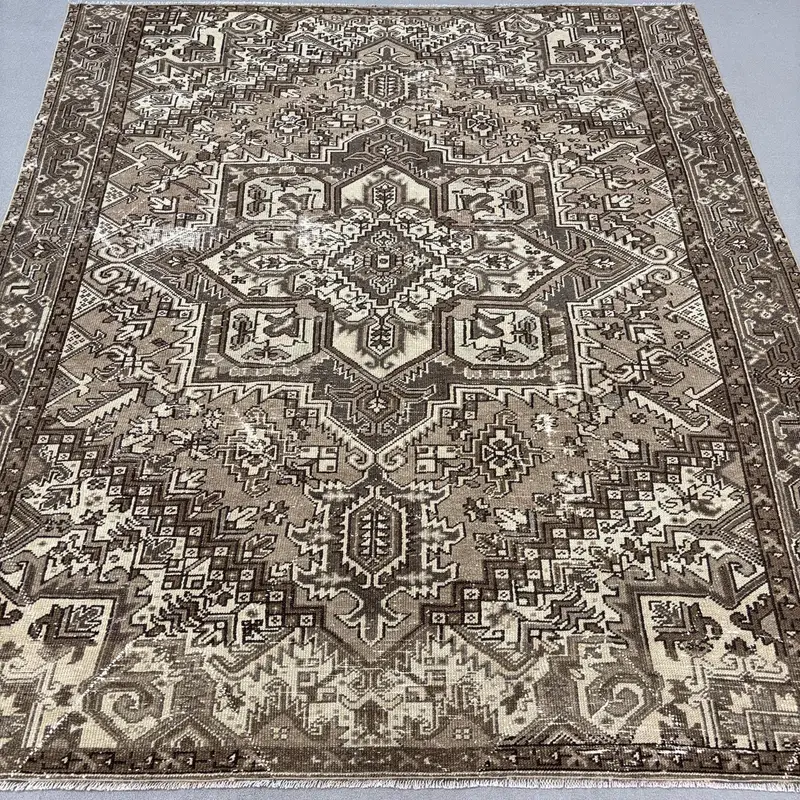 Vintage Rug, Oversize 8.1x9.5 ft Turkish Rug, Brown Moroccan Wool Rug - 1