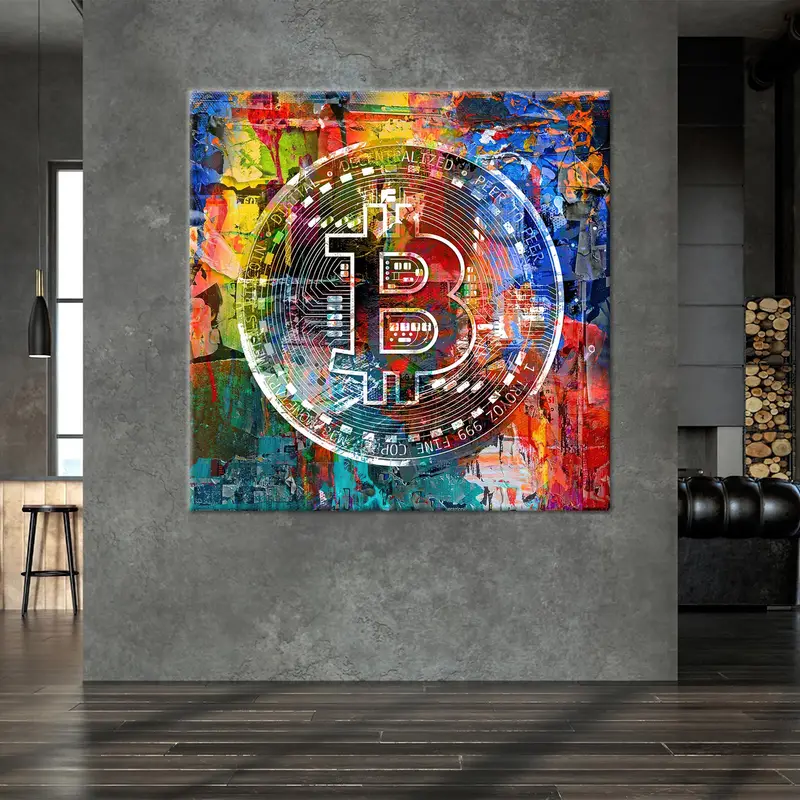 Elegant Bitcoin Canvas: Vibrant Cryptocurrency Art Print