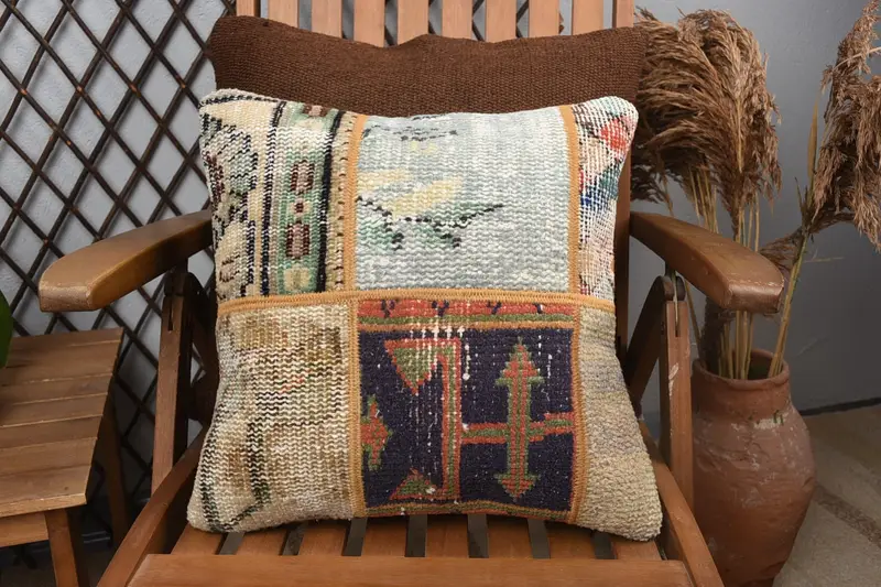 Kilim Pillow, Pillow for Sofa, Handmade Kilim Cushion, Nautical Throw Pillow Sham, Wholesale Cushion Cover, 16x16 Blue Cushion, Pillow - 3