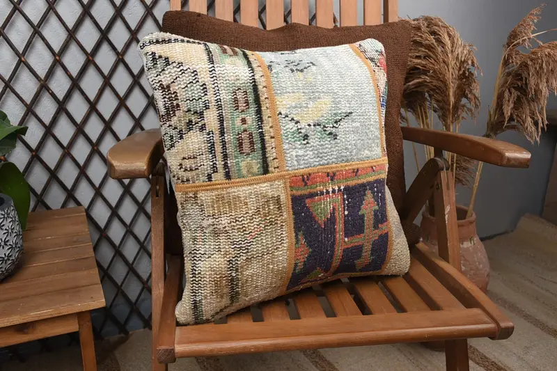 Kilim Pillow, Pillow for Sofa, Handmade Kilim Cushion, Nautical Throw Pillow Sham, Wholesale Cushion Cover, 16x16 Blue Cushion, Pillow - 2
