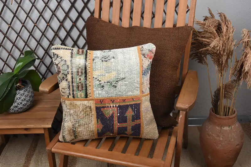 Kilim Pillow, Pillow for Sofa, Handmade Kilim Cushion, Nautical Throw Pillow Sham, Wholesale Cushion Cover, 16x16 Blue Cushion, Pillow - 1