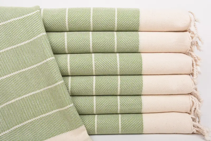 Turkish Hand Towel Monogram Kitchen Towel Green Striped, 36x16 Inches