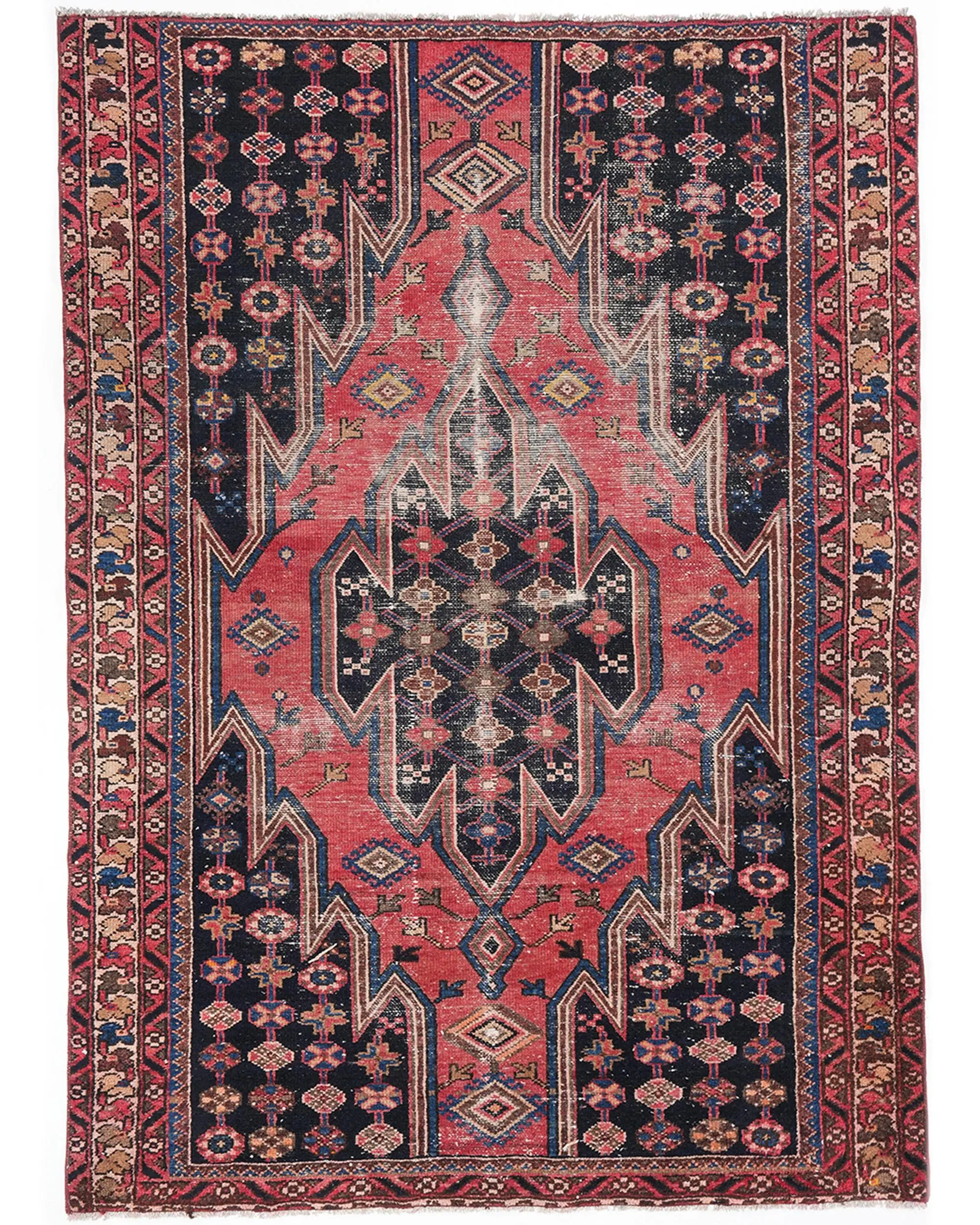 Turkish 4x5.6 ft Rug, Accent Vintage Rug, Red Blue Oriental Rug - 1