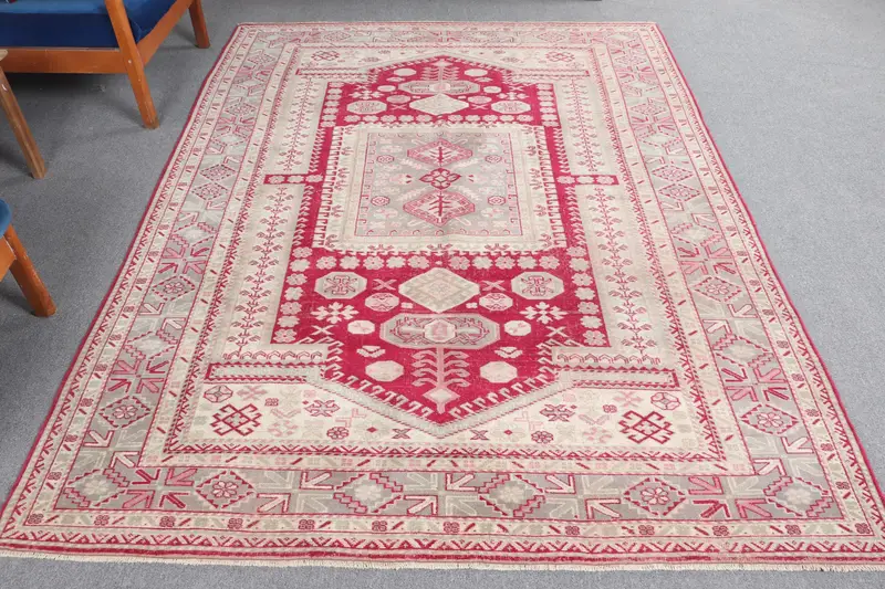5.7x8 ft Vintage Halı, Türk Büyük Halı, Kırmızı Yün Halı - 1