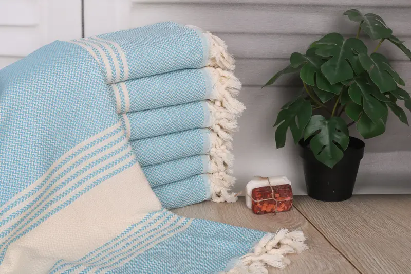 Turquoise Striped Turkish Cotton Towel Bachelorette Party Favor, 40x71 Inches