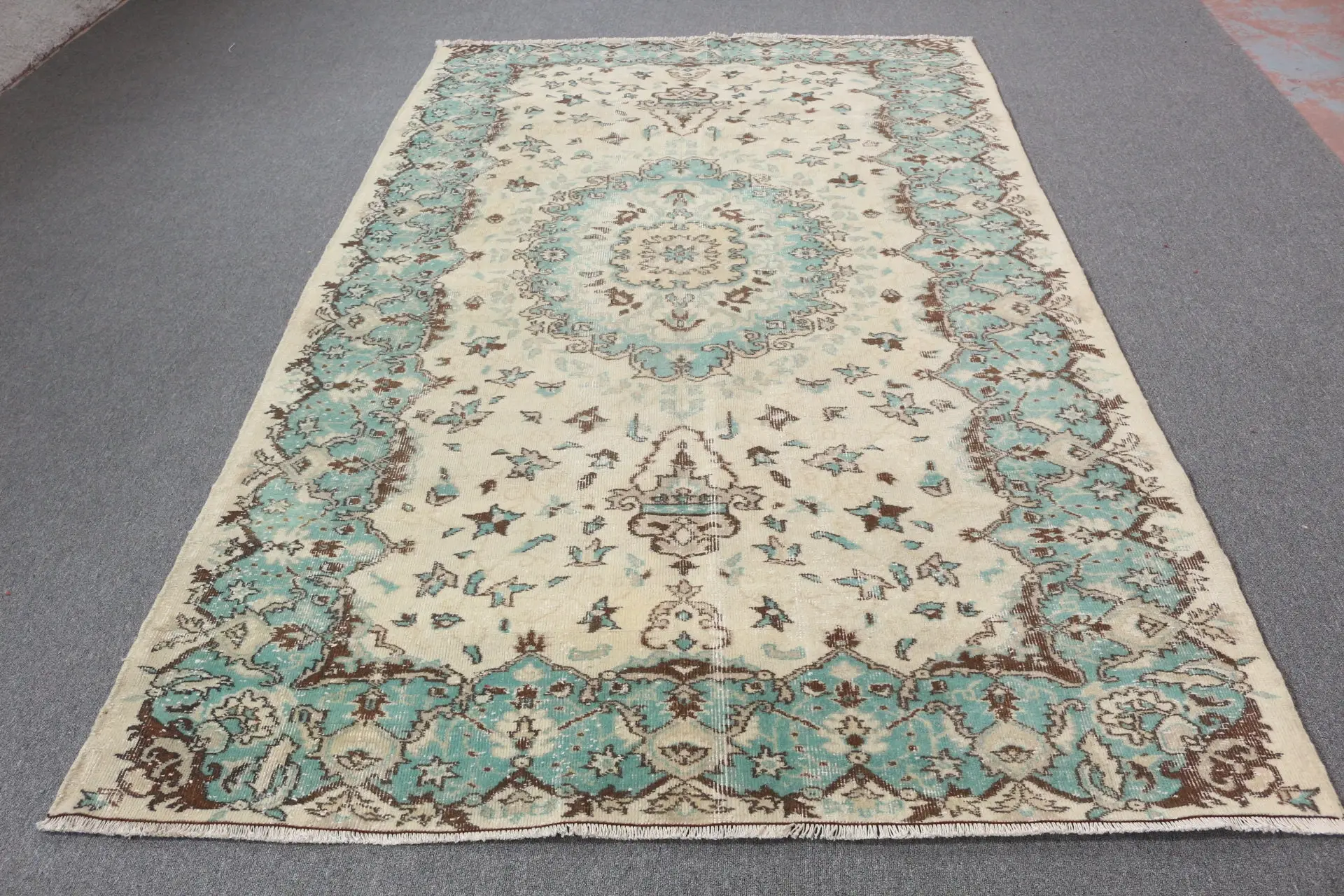 Turkish Rug, 2.5x9.2 ft Runner Rug, Blue Brown Wool Rug - 1