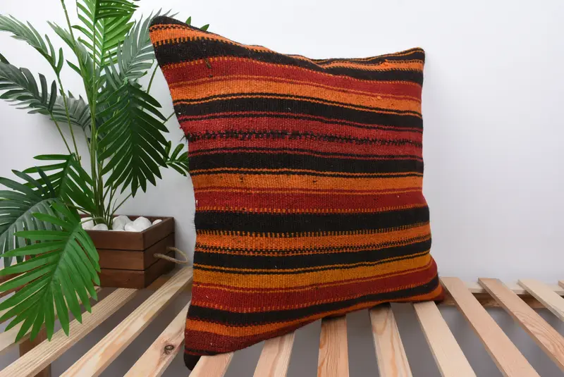 Interior Designer Pillow, Vintage Pillow, Turkish Bench Pillow Case, 24x24 Red Cushion, Turkish Kilim Pillow, Pillow Case, Vintage Pillow Case - 4