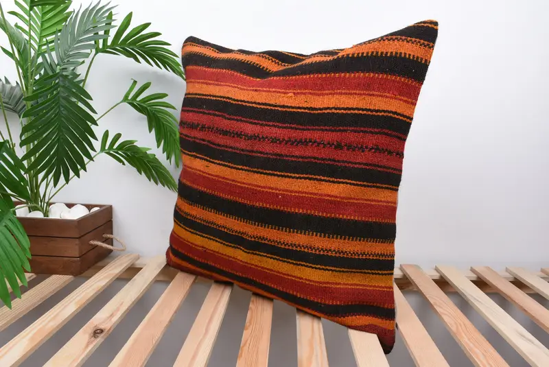 Interior Designer Pillow, Vintage Pillow, Turkish Bench Pillow Case, 24x24 Red Cushion, Turkish Kilim Pillow, Pillow Case, Vintage Pillow Case - 5