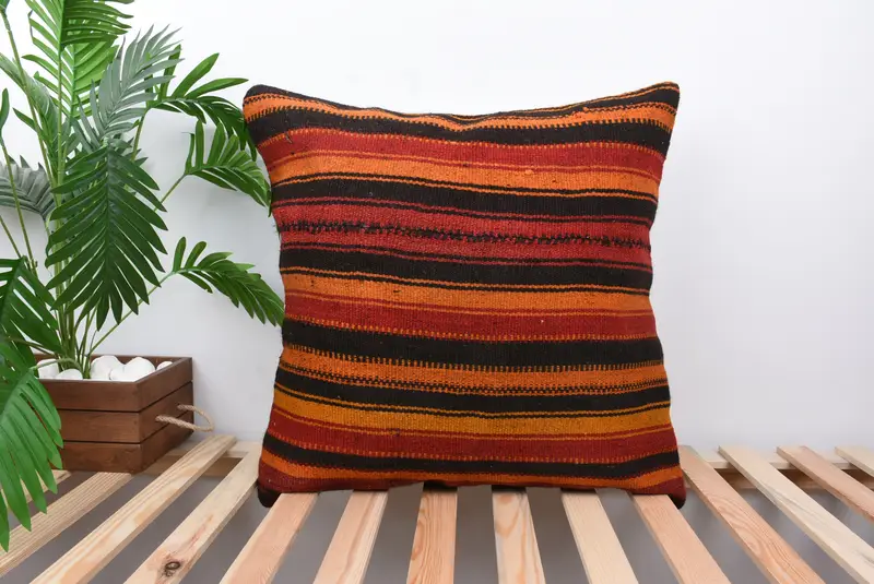 Interior Designer Pillow, Vintage Pillow, Turkish Bench Pillow Case, 24x24 Red Cushion, Turkish Kilim Pillow, Pillow Case, Vintage Pillow Case - 1