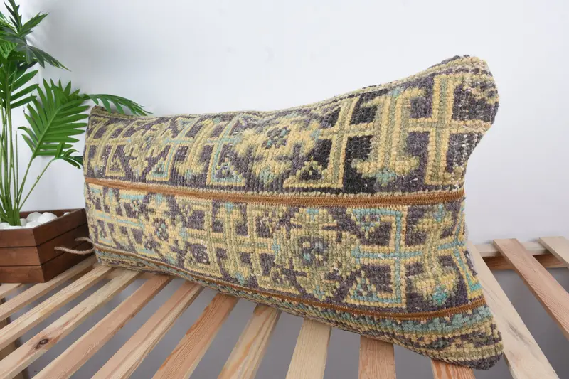 Handmade Kilim Cushion, Square Throw Pillow Case, Vintage Kilim Pillow, 16x36 Blue Cushion, Cushion Cover, Ethnical Kilim Rug Pillow - 5