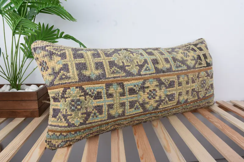 Handmade Kilim Cushion, Square Throw Pillow Case, Vintage Kilim Pillow, 16x36 Blue Cushion, Cushion Cover, Ethnical Kilim Rug Pillow - 4