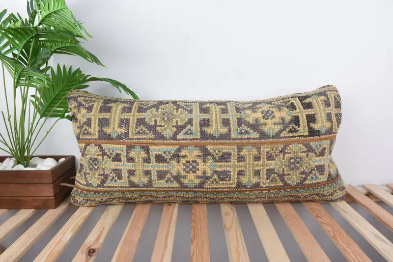 Handmade Kilim Cushion, Square Throw Pillow Case, Vintage Kilim Pillow, 16x36 Blue Cushion, Cushion Cover, Ethnical Kilim Rug Pillow - 1