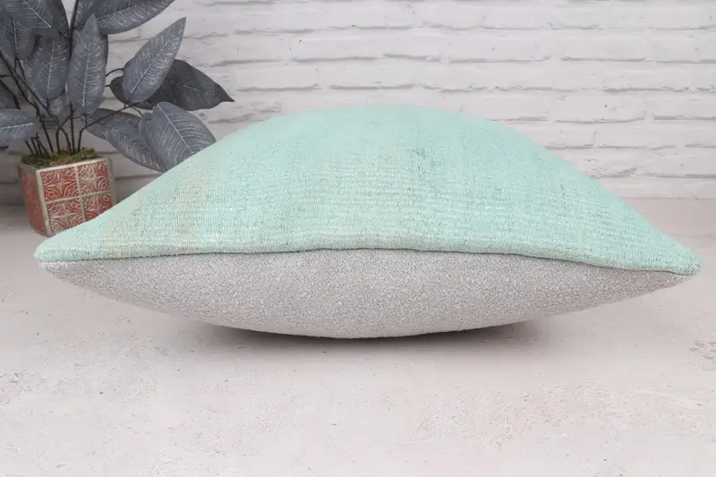 Nomadic Pillow Sham, Turkish Pillow, Wool Kilim Pillow Pillow Sham, 20x20 Green Cushion Case, Cushion Case, Antique Pillows, Kilim Cushion Sham - 6