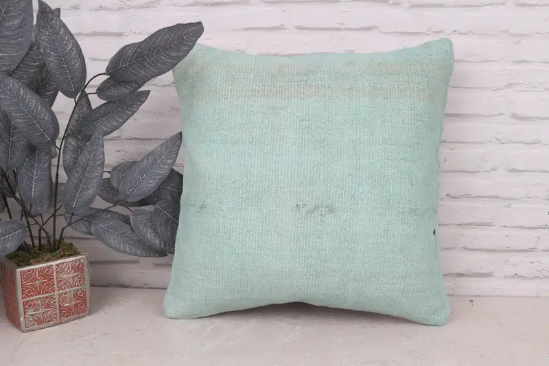Nomadic Pillow Sham, Turkish Pillow, Wool Kilim Pillow Pillow Sham, 20x20 Green Cushion Case, Cushion Case, Antique Pillows, Kilim Cushion Sham - 1