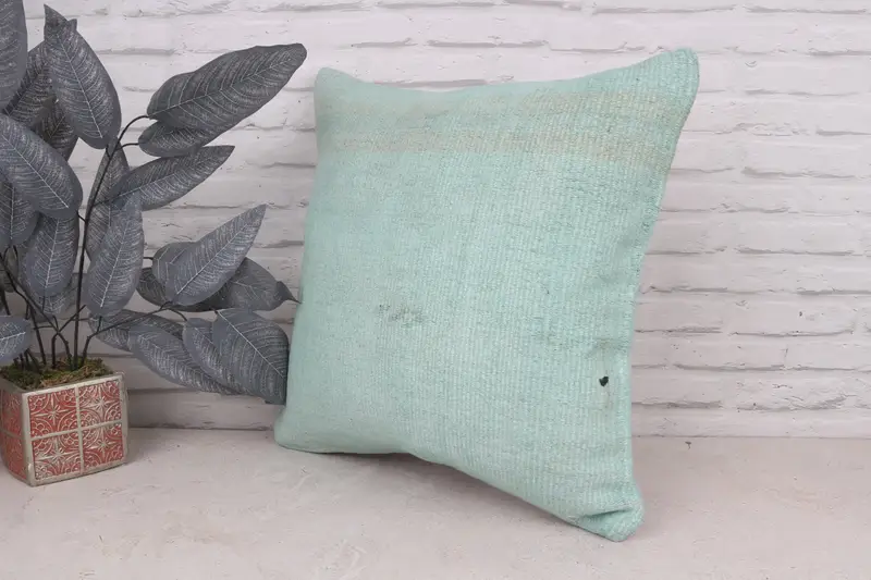 Nomadic Pillow Sham, Turkish Pillow, Wool Kilim Pillow Pillow Sham, 20x20 Green Cushion Case, Cushion Case, Antique Pillows, Kilim Cushion Sham - 5
