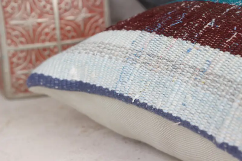 Vintage Kilim Throw Pillow, 12x12 Blue Pillow Sham, Outdoor Bolster Pillow Case, Turkish Pillow, Ethnic Pillow, Cushion Cover, Vintage Pillow - 7