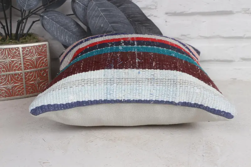 Vintage Kilim Throw Pillow, 12x12 Blue Pillow Sham, Outdoor Bolster Pillow Case, Turkish Pillow, Ethnic Pillow, Cushion Cover, Vintage Pillow - 5
