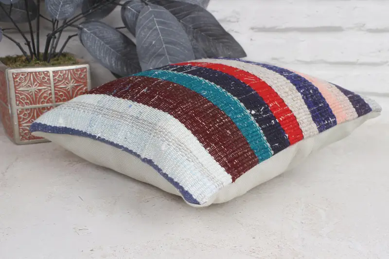 Vintage Kilim Throw Pillow, 12x12 Blue Pillow Sham, Outdoor Bolster Pillow Case, Turkish Pillow, Ethnic Pillow, Cushion Cover, Vintage Pillow - 6